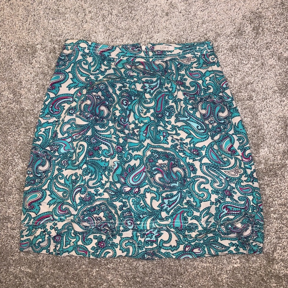 LOFT Green & Cream Zip Up Skirt size 0 - Picture 3 of 10
